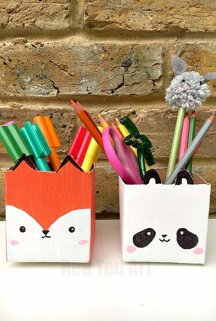 Milk carton pen pots