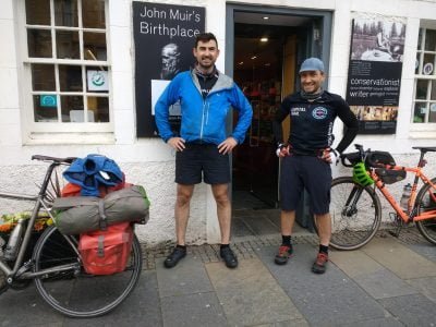 Simon and Markus outside John Muir'sBirthplace