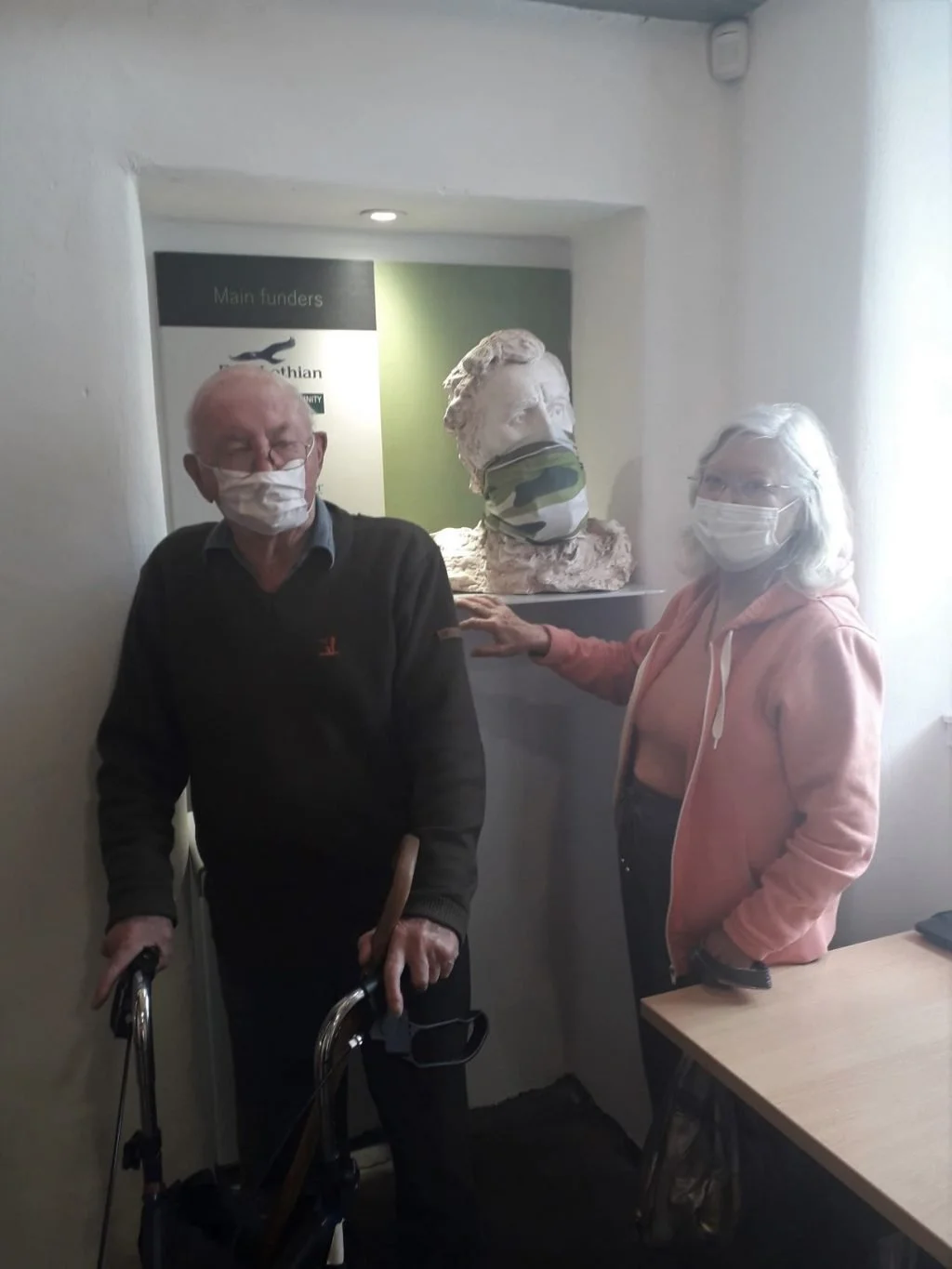 JAnice and David Simpson with Janice's bust of John Muir