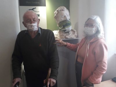 JAnice and David Simpson with Janice's bust of John Muir